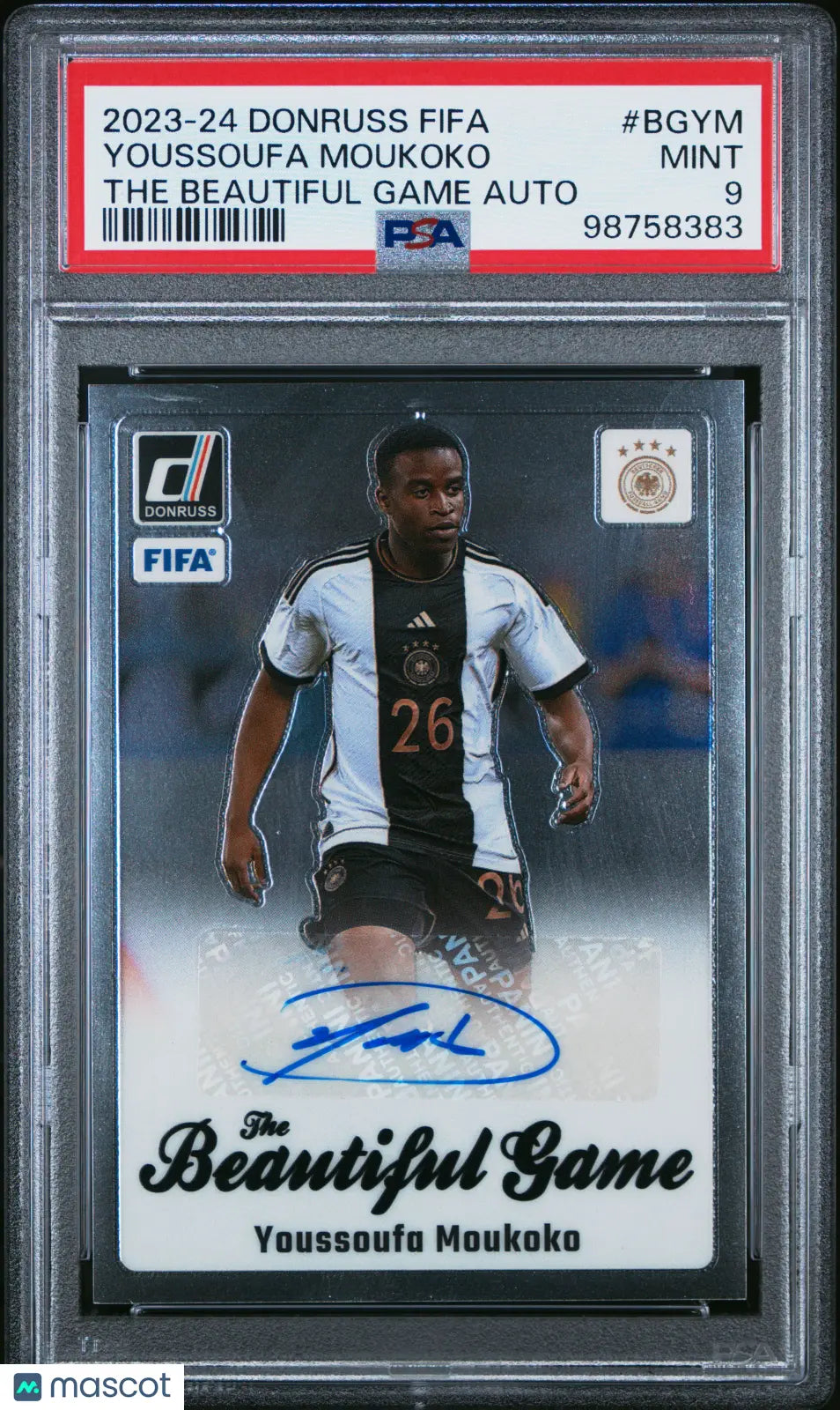 2023-24 Donruss FIFA The Beautiful Game Autographs Youssoufa Moukoko PSA 9 