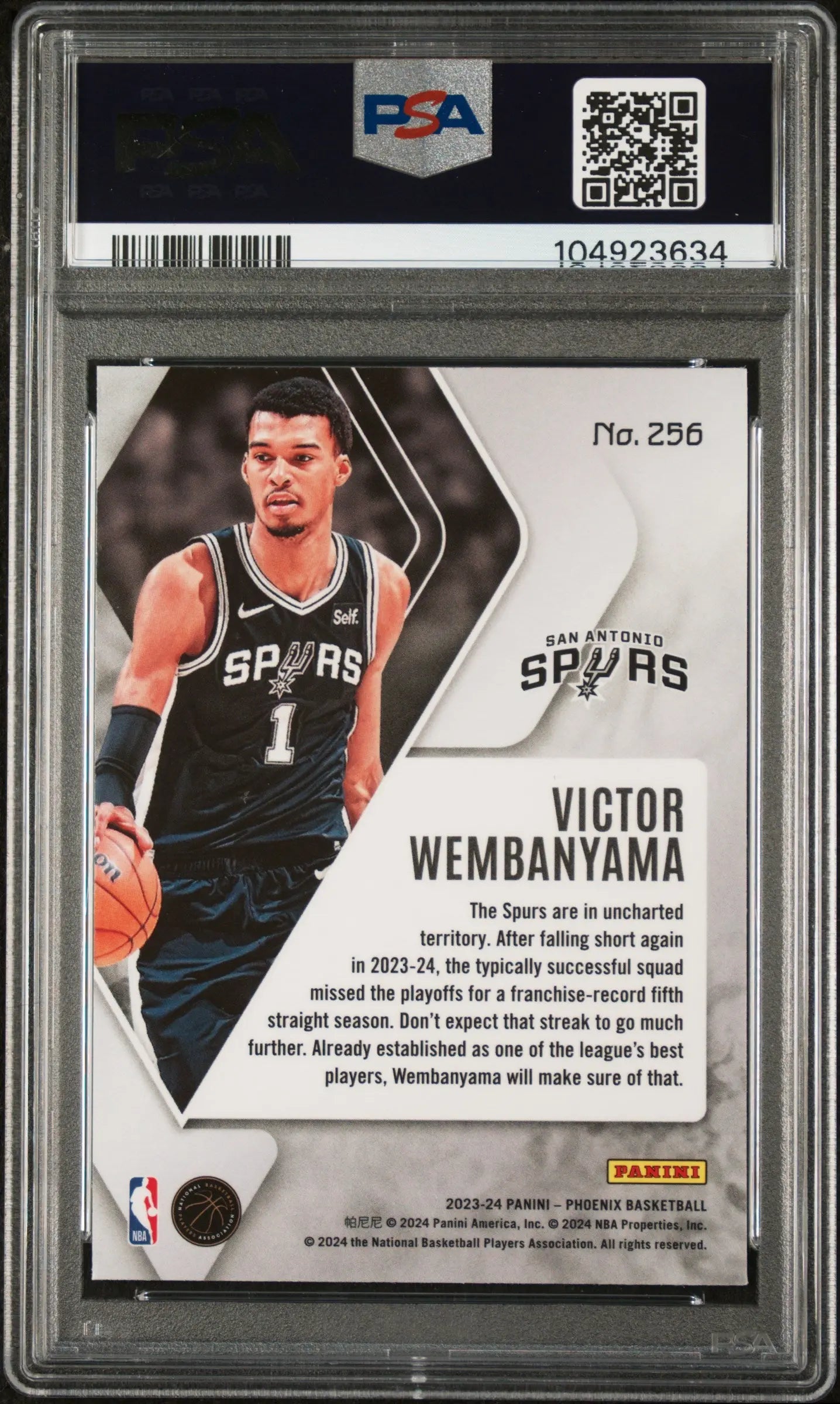 2023-24 Panini Phoenix Victor Wembanyama RC Rookie Teal Lazer PSA 10 