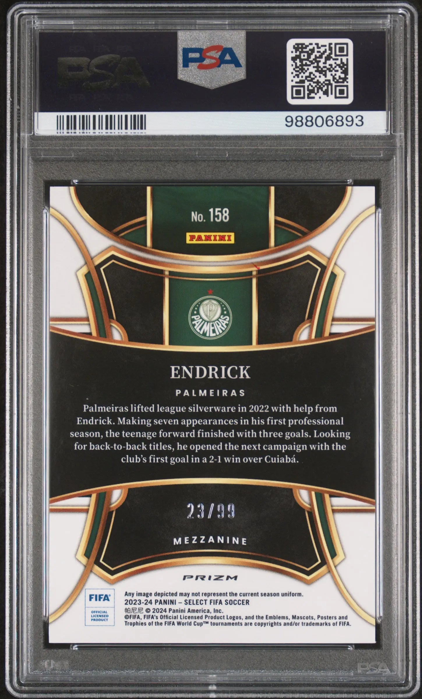 2023-24 Panini Select FIFA Endrick RC Rookie White Camo Prizm PSA 9 /99 