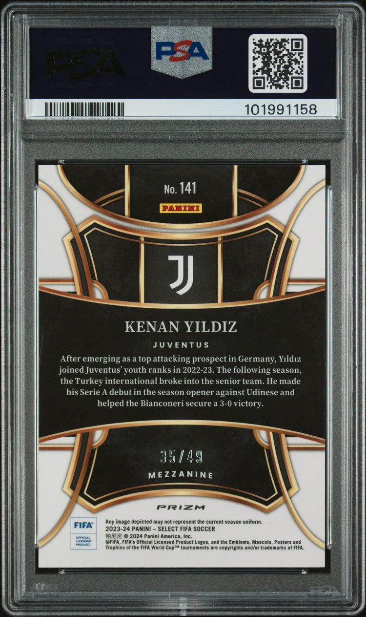 2023-24 Panini Select FIFA Kenan Yildiz RC Rookie Orange Prizm PSA 10 /49 