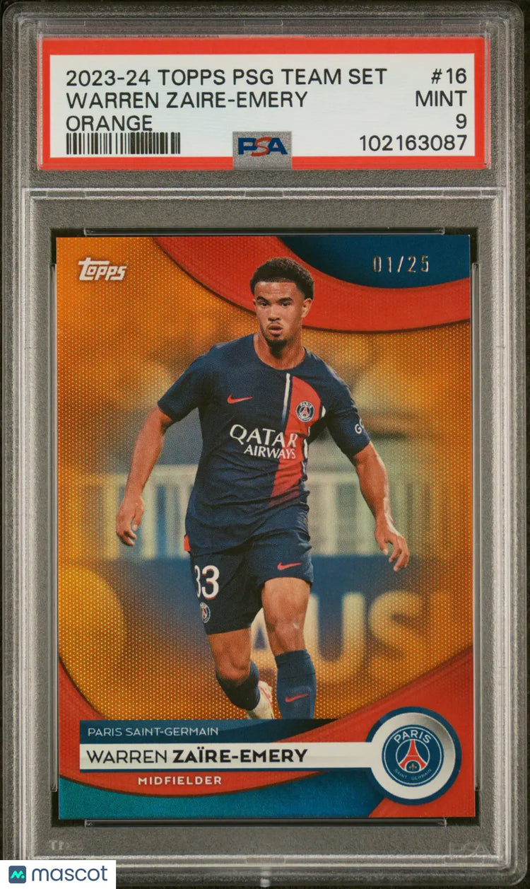 2023-24 Topps Paris Saint-Germain Team Set Warren Zaire-Emery Orange PSA 9 1/25 