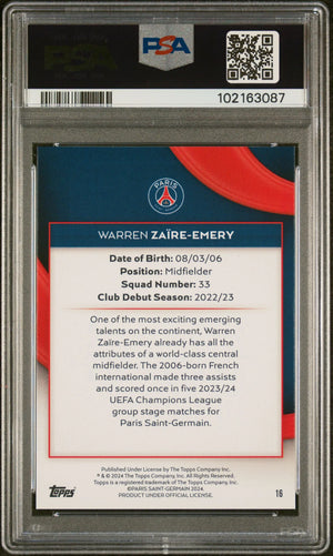 2023-24 Topps Paris Saint-Germain Team Set Warren Zaire-Emery Orange PSA 9 1/25 