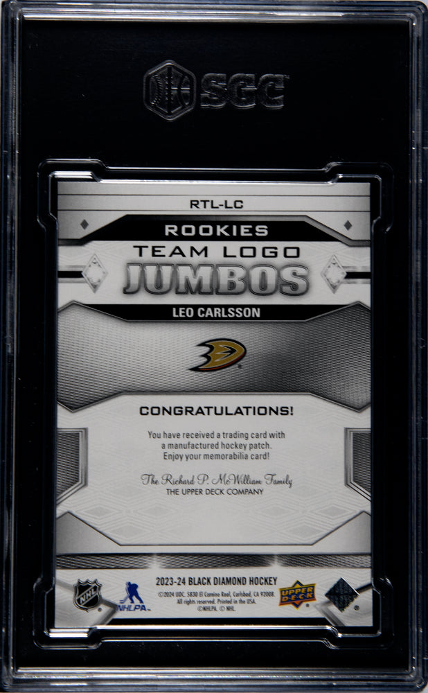 2023 24 Ud Black Diamond Leo Carlsson Rookie Team Logo Jumbo Patch Sgc 10 2