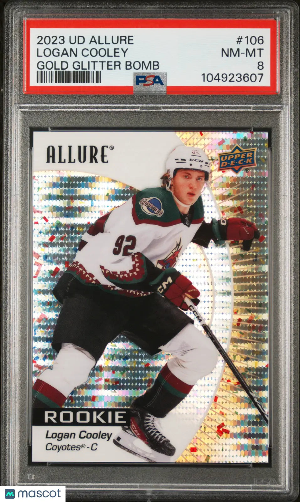 2023-24 Upper Deck Allure Logan Cooley RC Rookie Gold Glitter Bomb PSA 8 /199 