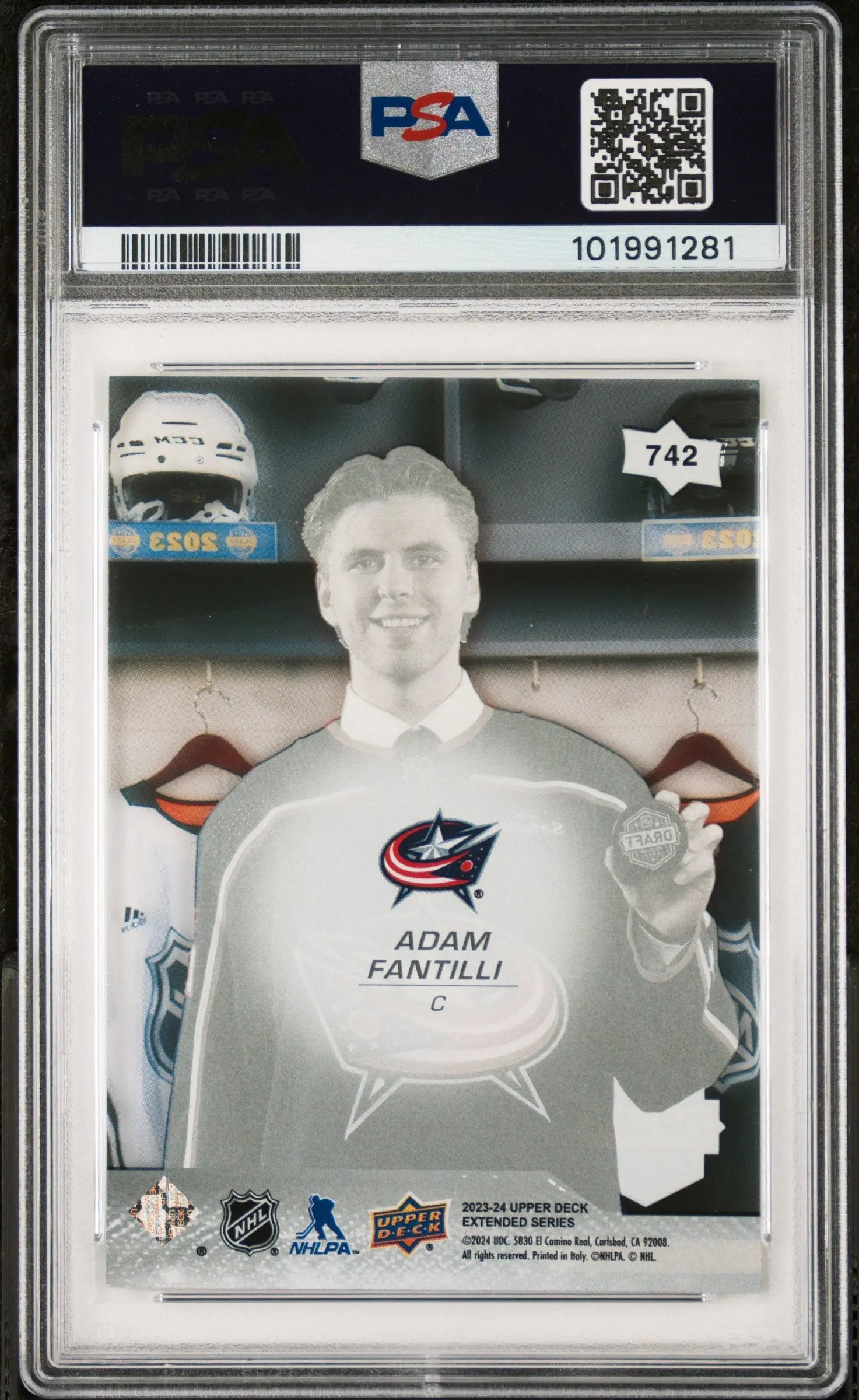 2023-24 Upper Deck Extended Series Adam Fantilli Draft Clear Cut PSA 10 