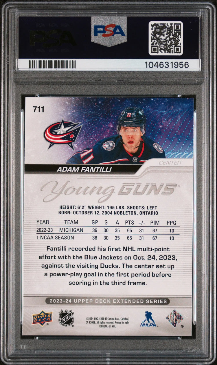 2023-24 Upper Deck Extended Series Adam Fantilli Young Guns RC PSA 9 