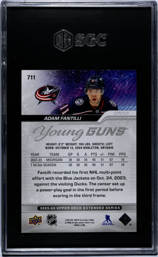 2023-24 Upper Deck Extended Series Adam Fantilli  Young Guns RC SGC 9.5 