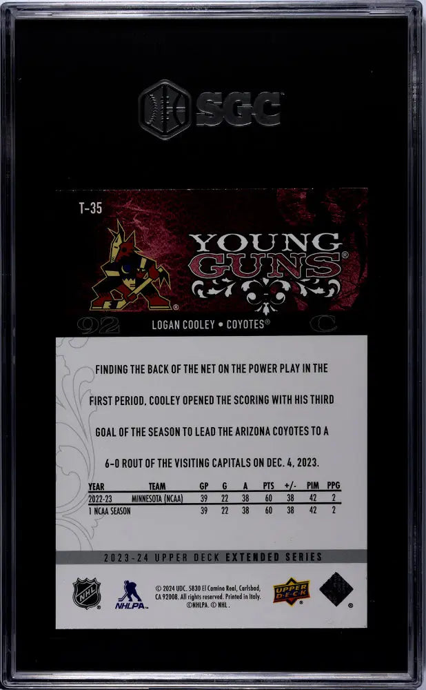 2023-24 Upper Deck Extended Series Logan Cooley Retro Young Guns SGC 9 