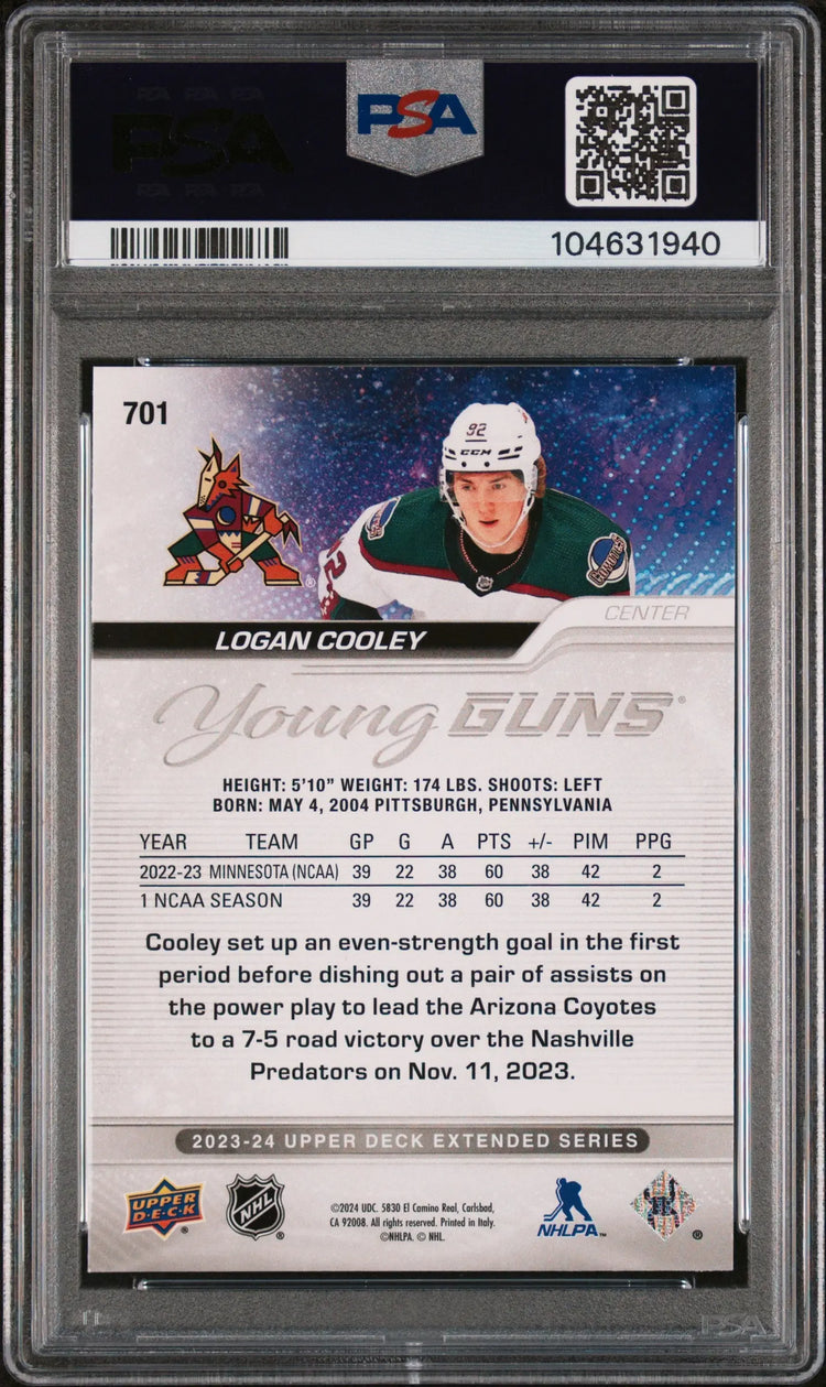 2023-24 Upper Deck Extended Series Logan Cooley Young Guns RC PSA 9 