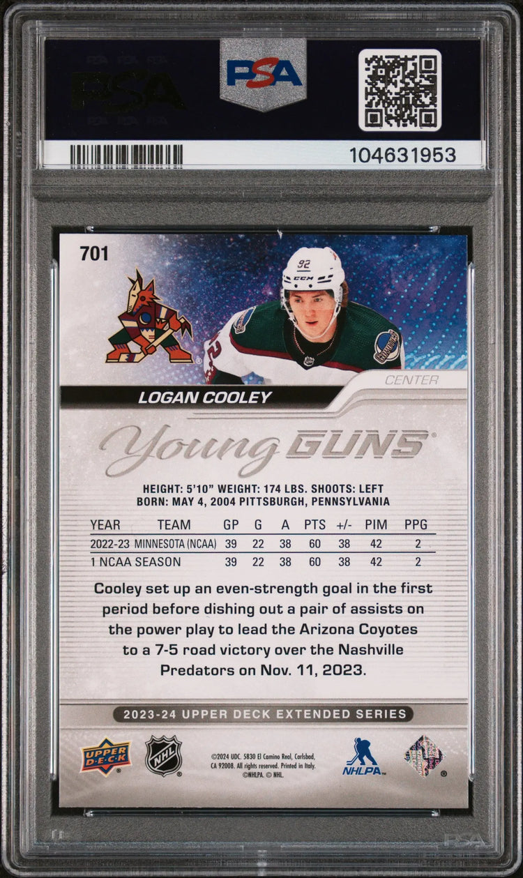 2023-24 Upper Deck Extended Series Logan Cooley Young Guns RC PSA 9 