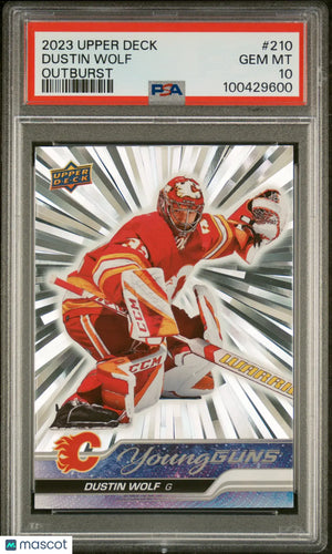 2023-24 Upper Deck  Series 1 Dustin Wolf Young Guns RC Silver Outburst PSA 10 