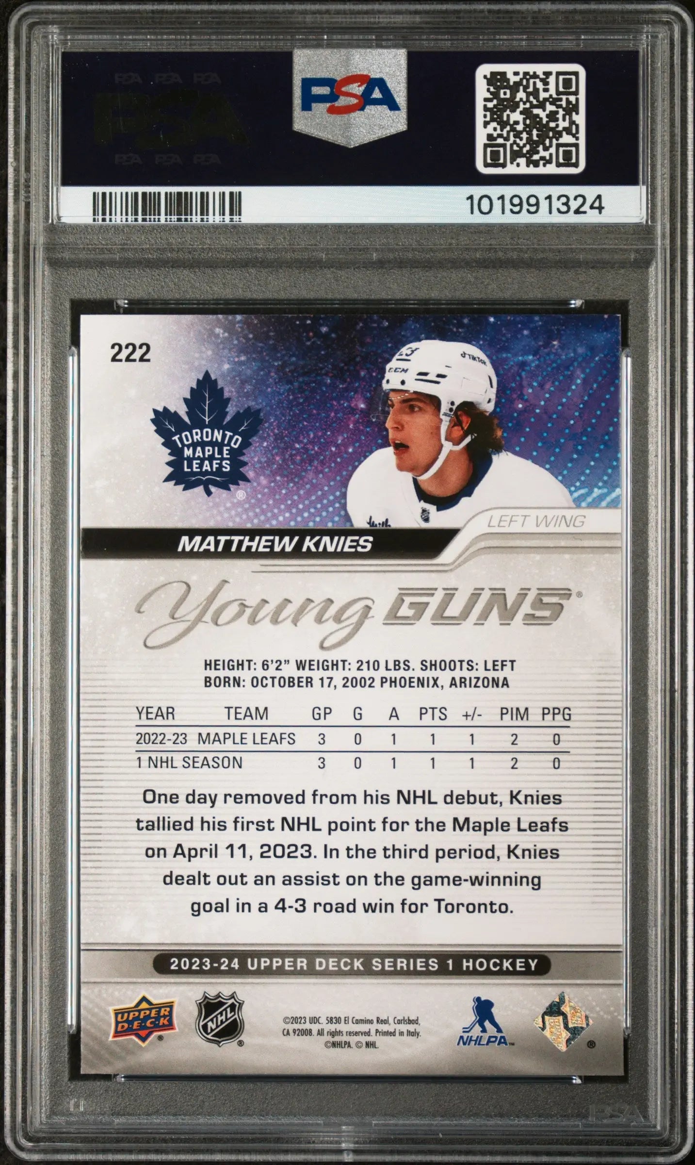 2023-24 Upper Deck Series 1 Hockey Matthew Knies Young Guns PSA 9 