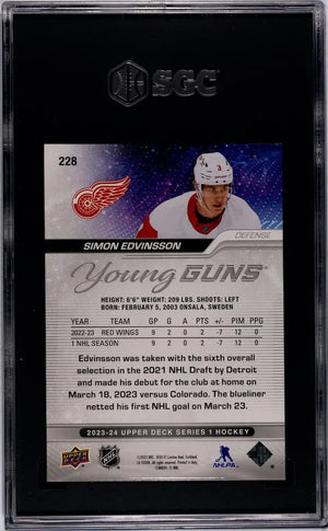 2023-24 Upper Deck Series 1 Hockey Simon Edvinsson Young Guns SGC 8 