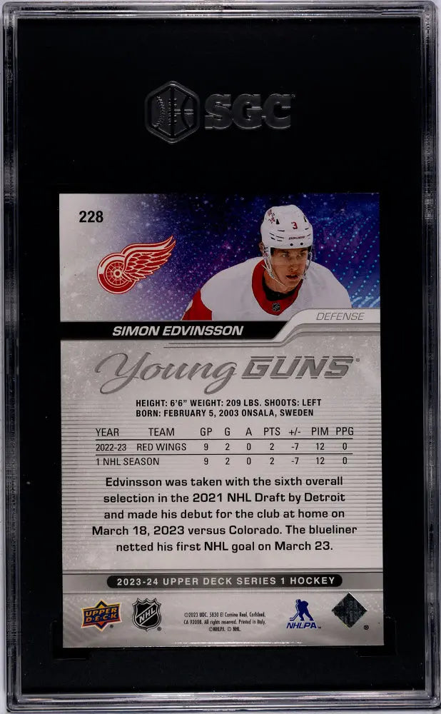 2023-24 Upper Deck Series 1 Hockey Simon Edvinsson Young Guns SGC 8 