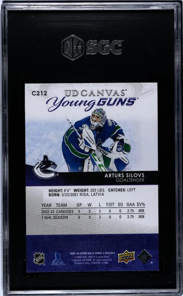 2023-24 Upper Deck Series 2 Hockey Arturs Silovs UD Canvas Young Guns RC SGC 10 