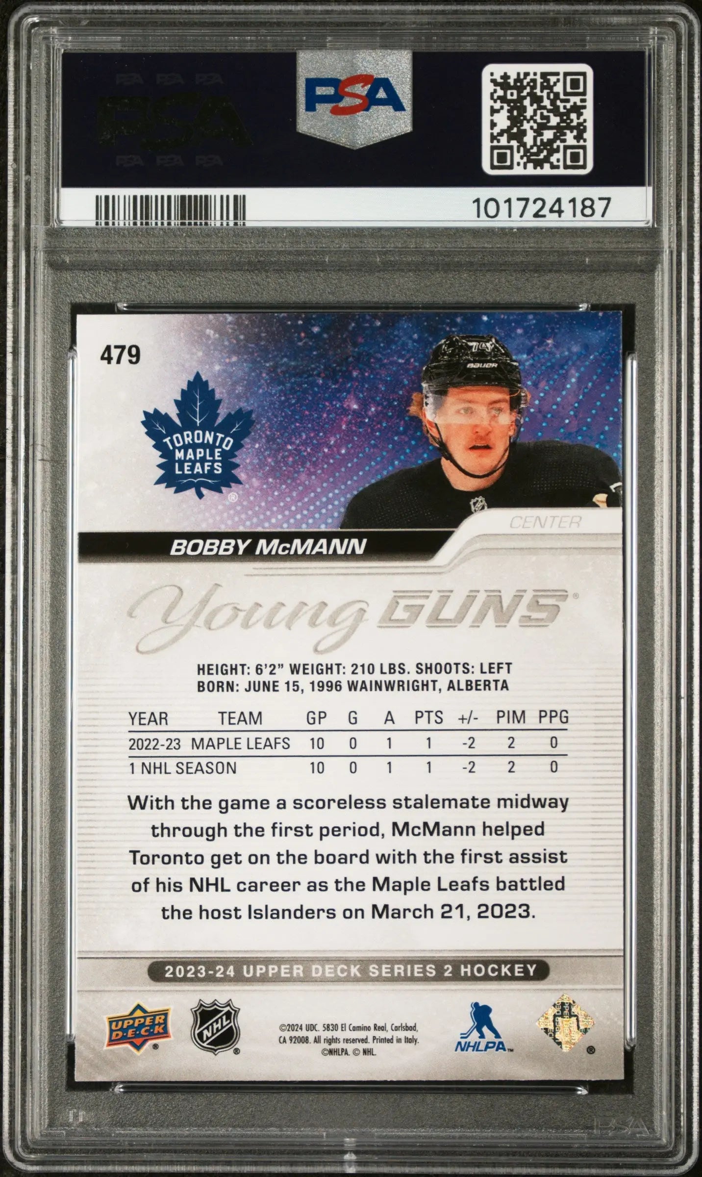 2023-24 Upper Deck Series 2 Hockey Bobby McMann Young Guns PSA 9 