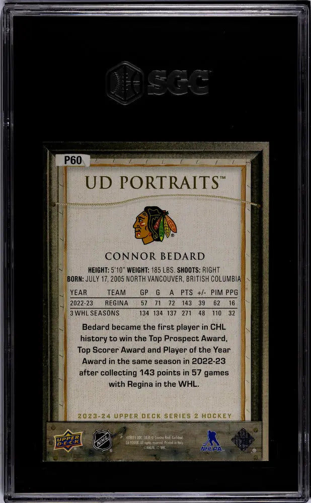 2023-24 Upper Deck Series 2 Hockey Connor Bedard UD Portraits RC SGC 10 