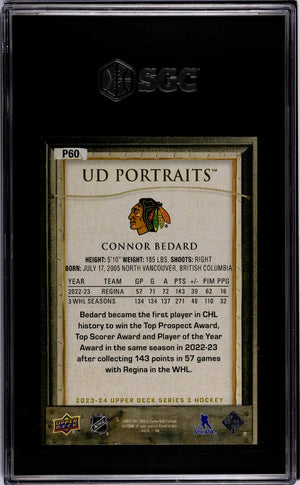 2023-24 Upper Deck Series 2 Hockey Connor Bedard UD Portraits RC SGC 10 