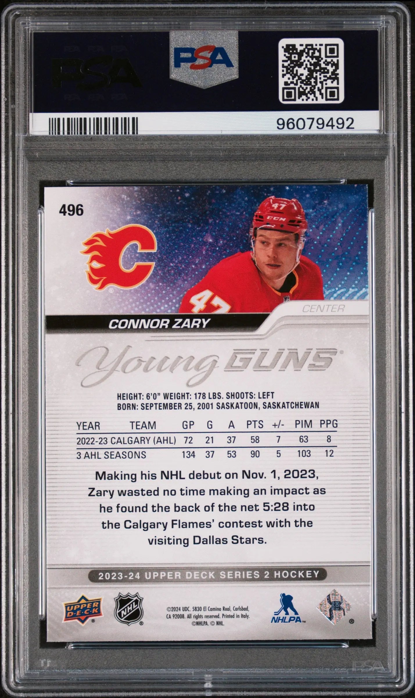 2023-24 Upper Deck Series 2 Hockey Connor Zary Young Guns PSA 9 