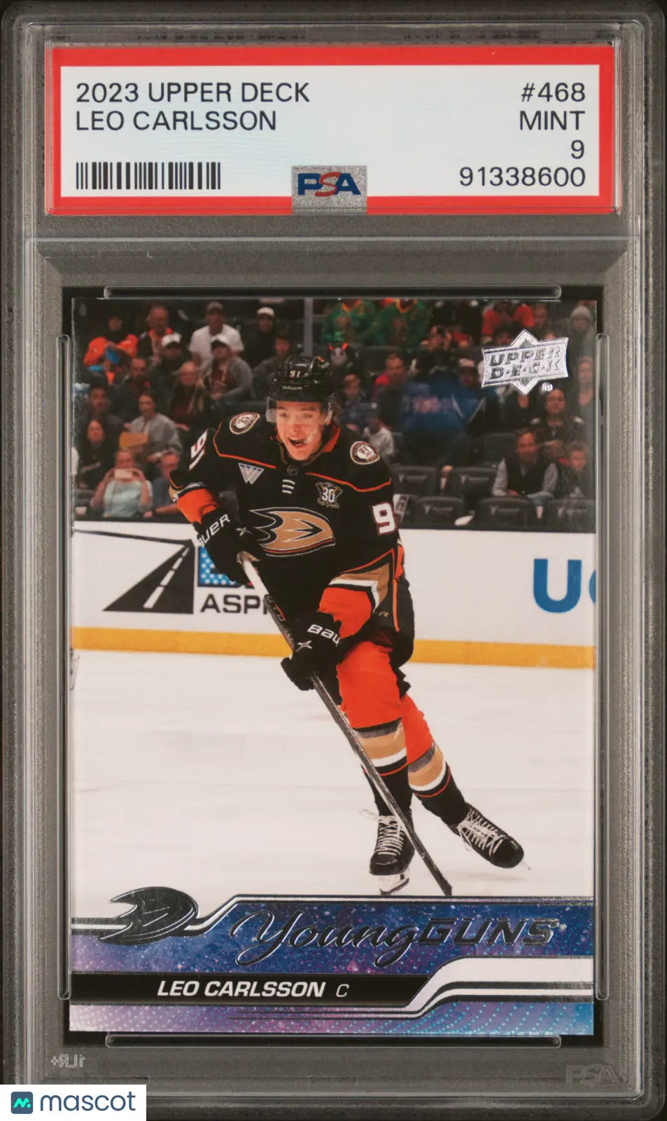 2023-24 Upper Deck Series 2 Hockey Leo Carlsson Young Guns PSA 9 