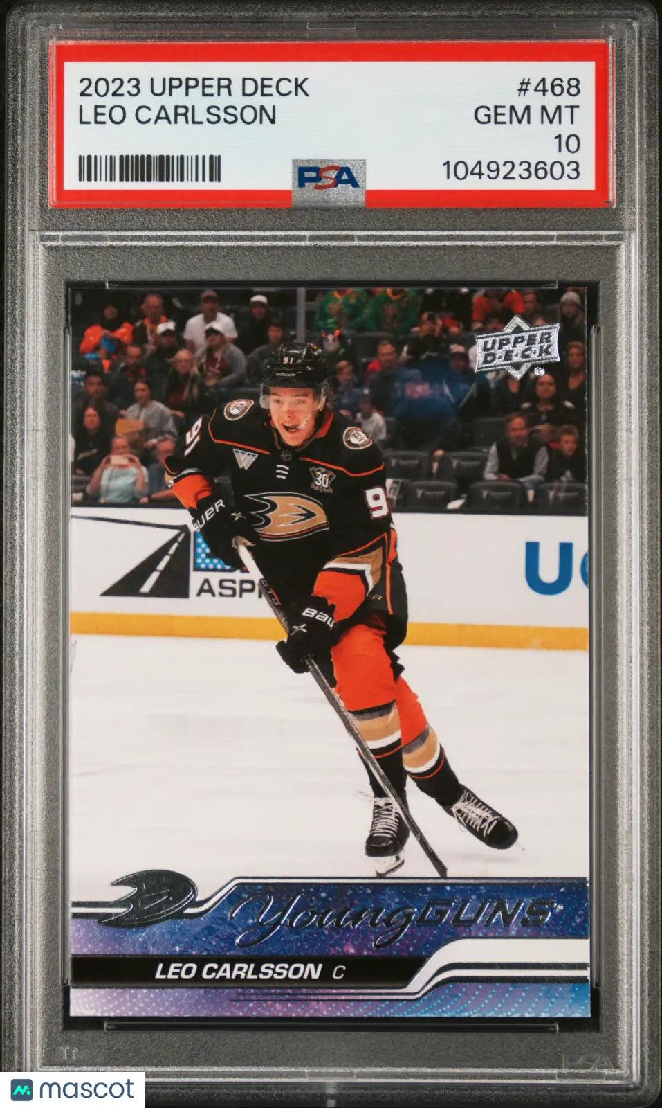 2023-24 Upper Deck Series 2 Hockey Leo Carlsson Young Guns RC PSA 10 