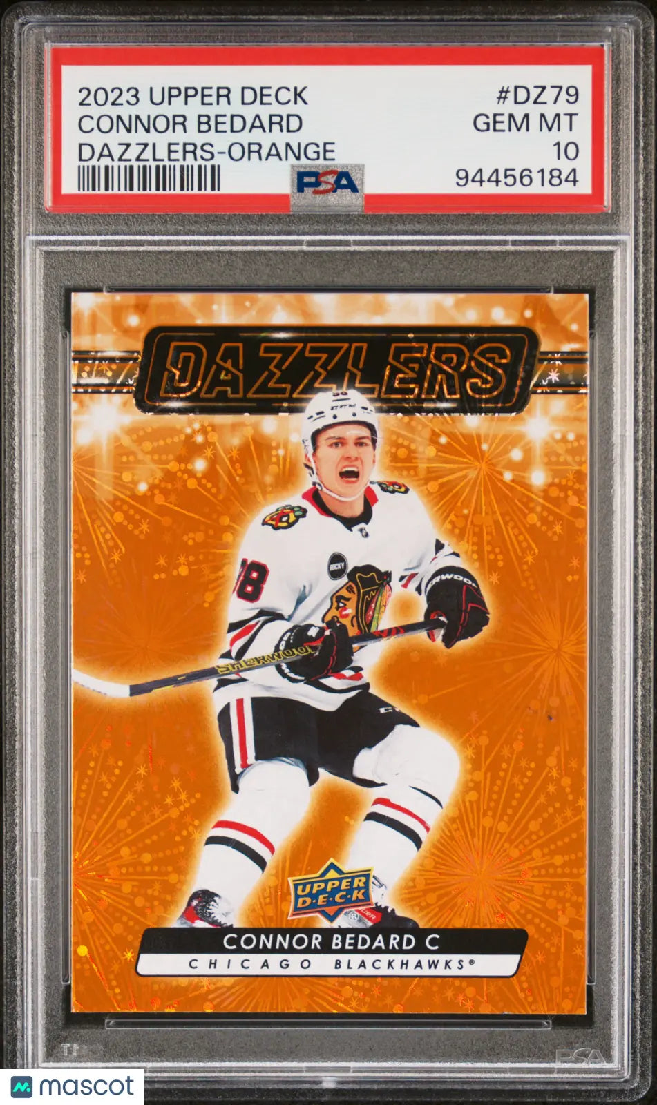 2023-24 Upper Deck Series 2 Hockey Orange Dazzlers Connor Bedard RC PSA 10 