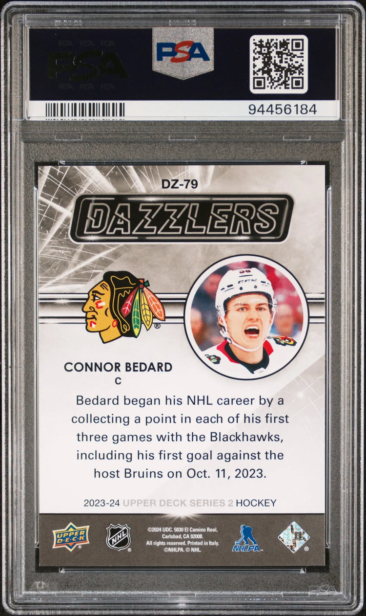 2023-24 Upper Deck Series 2 Hockey Orange Dazzlers Connor Bedard RC PSA 10 