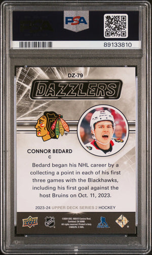 2023-24 Upper Deck Series 2 Hockey Pink Dazzlers Connor Bedard RC PSA 9 