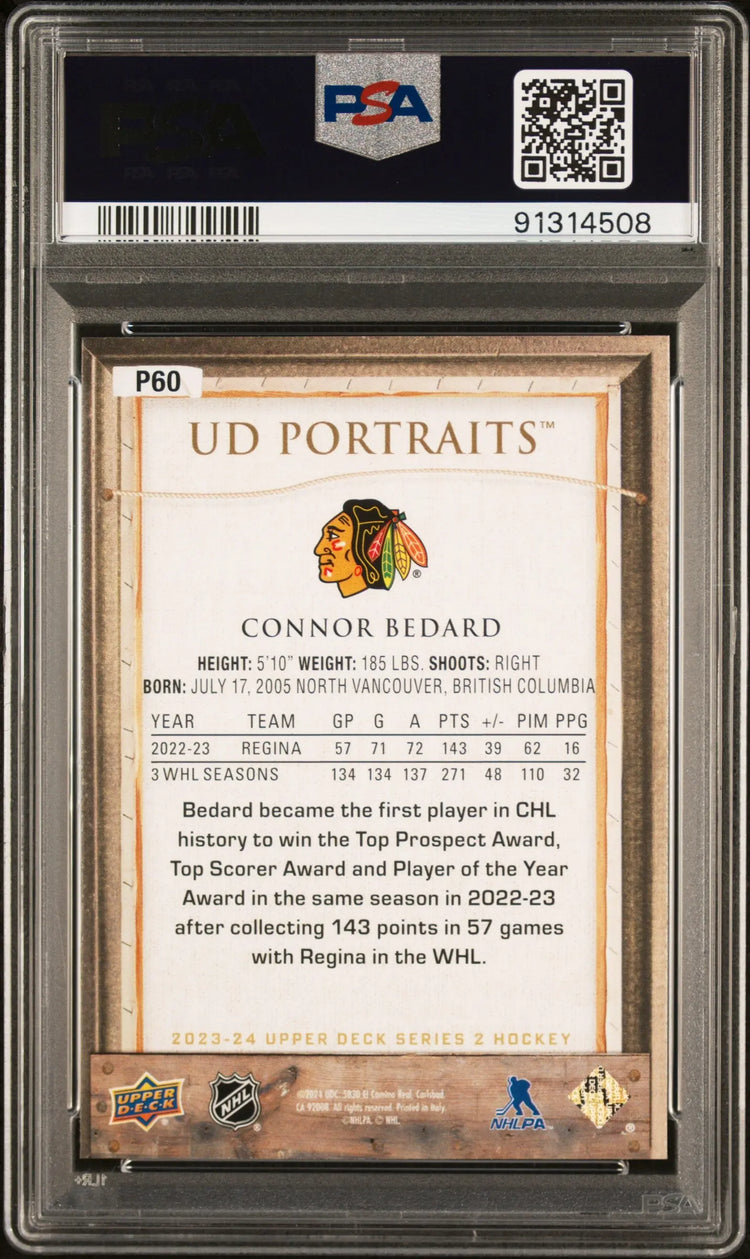 2023-24 Upper Deck Series 2 Hockey UD Portraits Connor Bedard RC PSA 10 