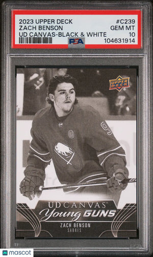 2023-24 Upper Deck Series 2 UD Canvas Young Guns RC B&W Zach Benson PSA 10 