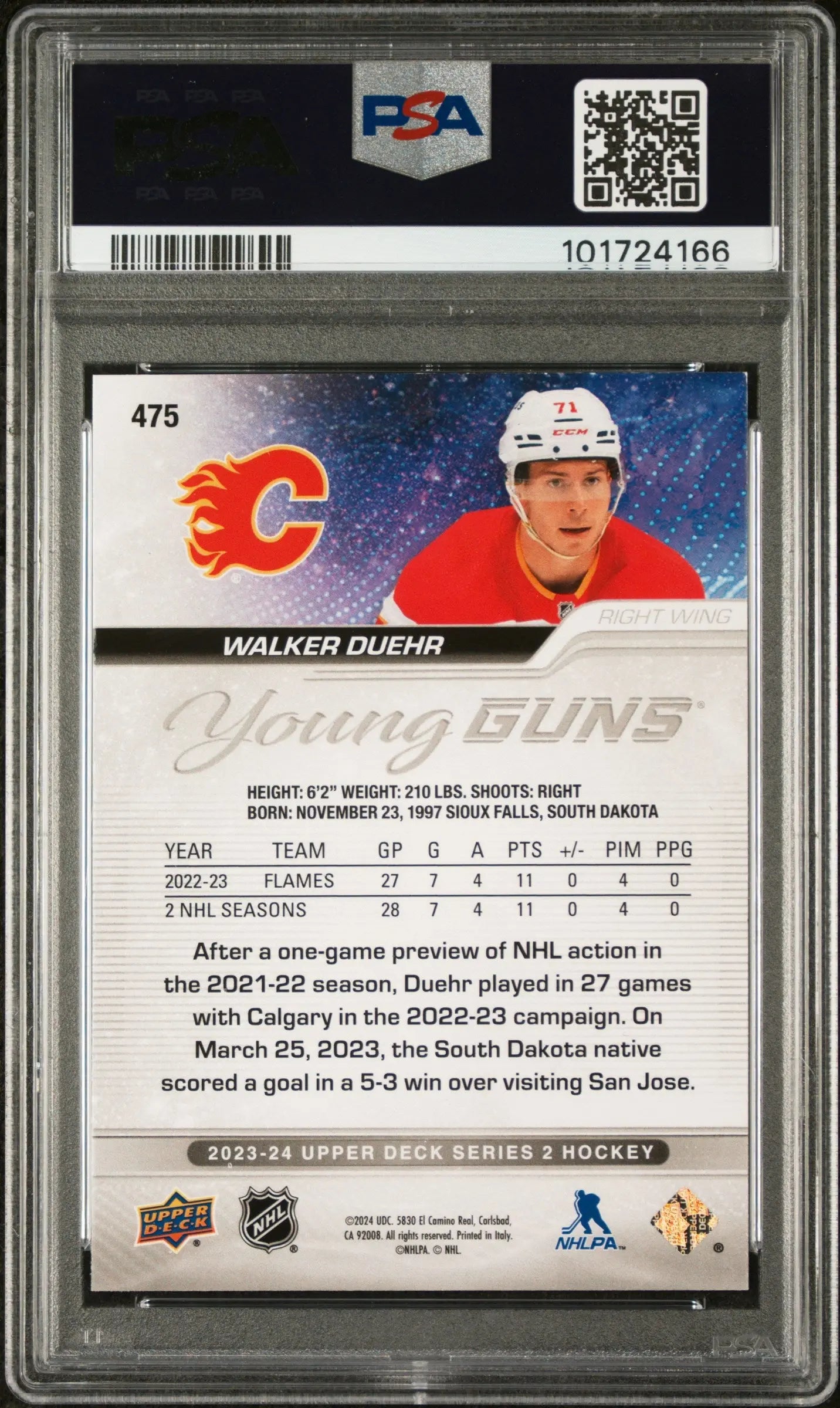 2023-24 Upper Deck Series 2 Walker Duehr Silver Outburst Young Guns PSA 9 