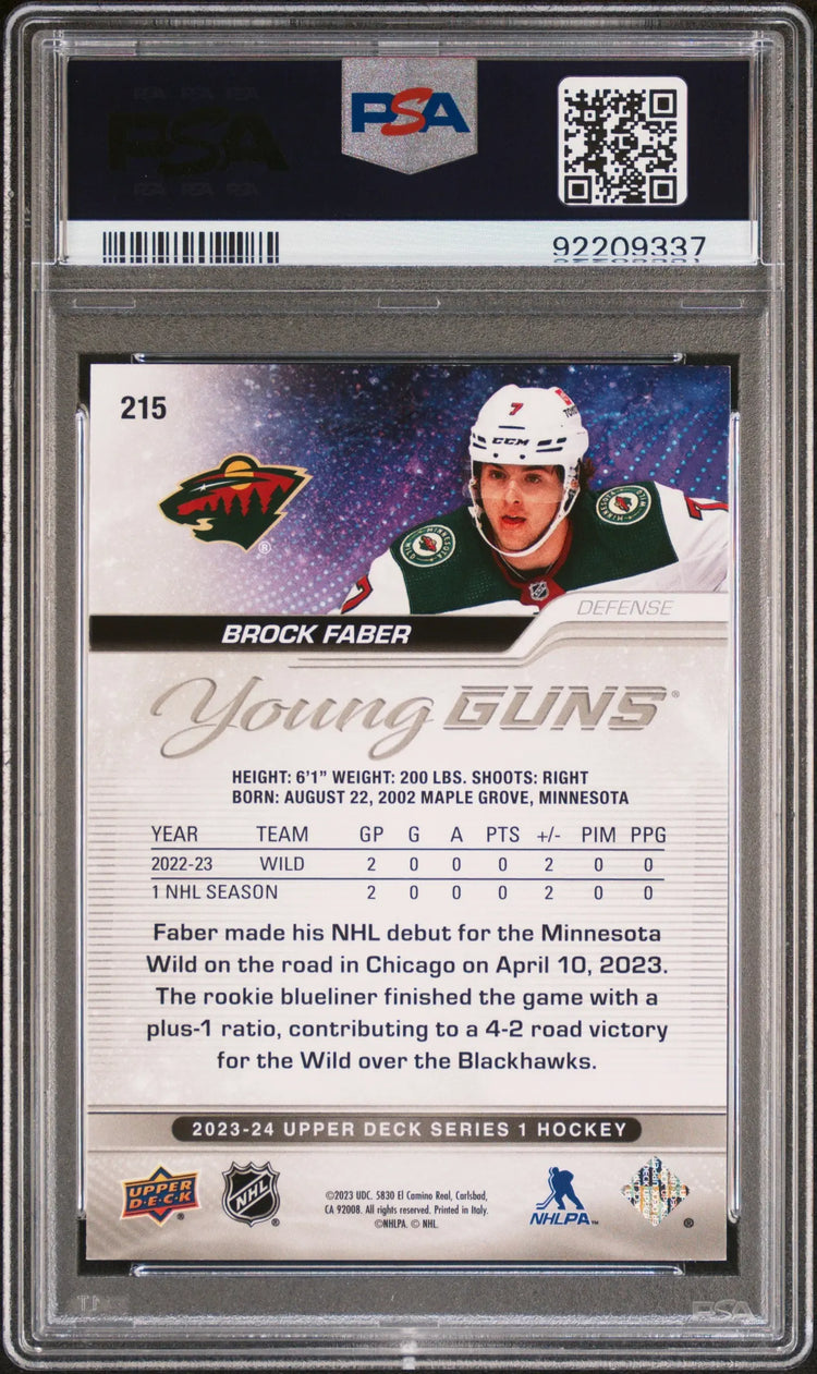 2023-24 Upper Series 1 Hockey Brock Faber Young Guns Deluxe RC PSA 9 /250 