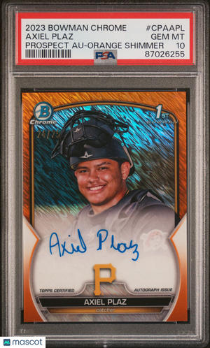 2023 Bowman Chrome Prospect Psa 10 Axiel Plaz Orange Shimmer Autograph 24/25 1