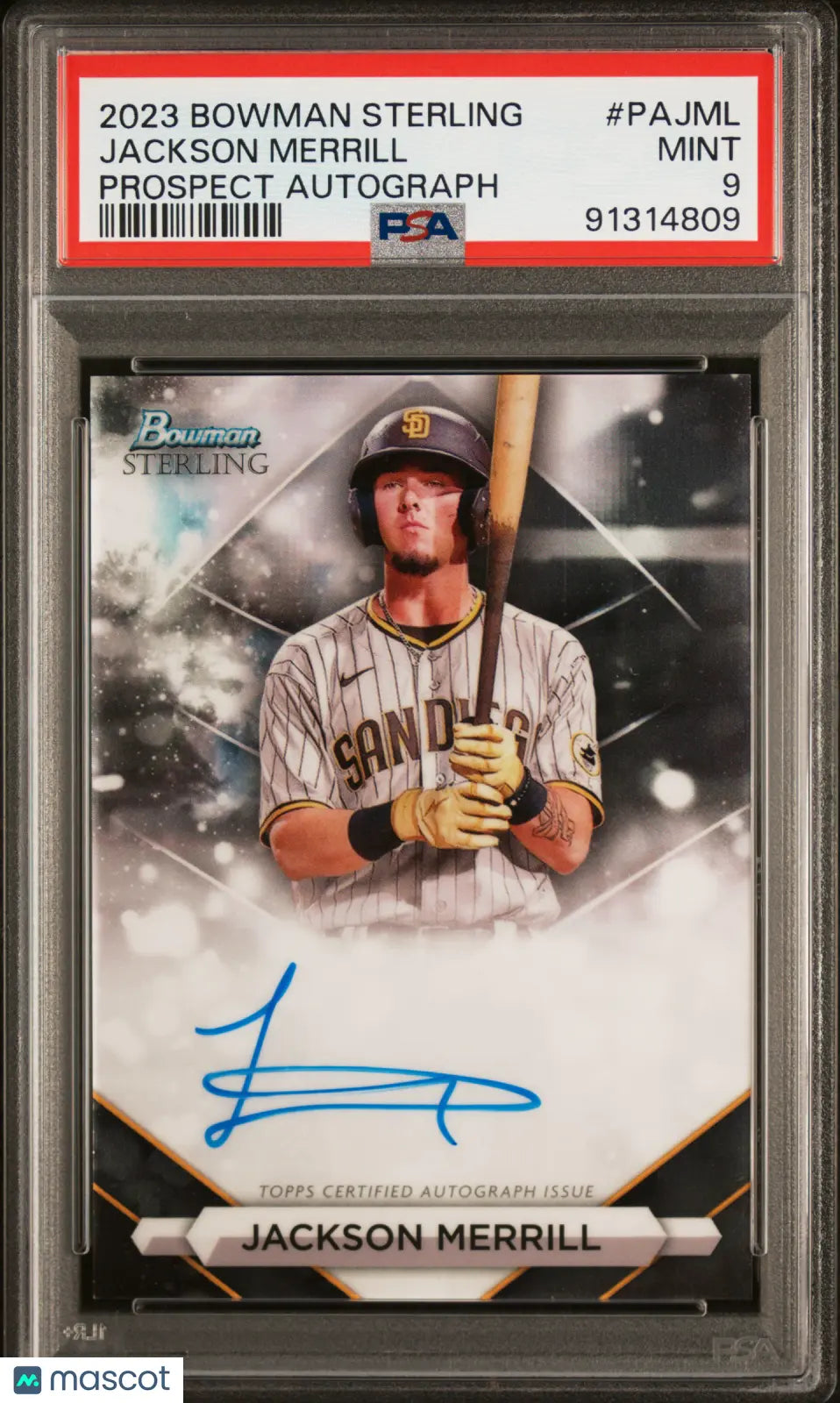 2023 Bowman Sterling Baseball Prospect Autographs Jackson Merrill PSA 9 