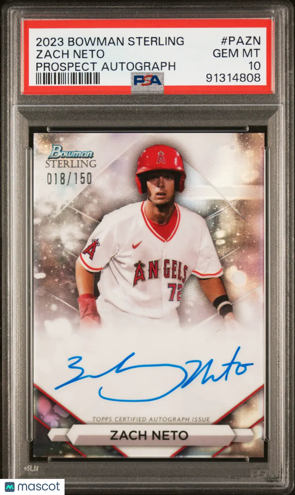 2023 Bowman Sterling Prospect Autographs Zach Neto Refractor PSA 10 /150 