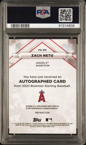 2023 Bowman Sterling Prospect Autographs Zach Neto Refractor PSA 10 /150 