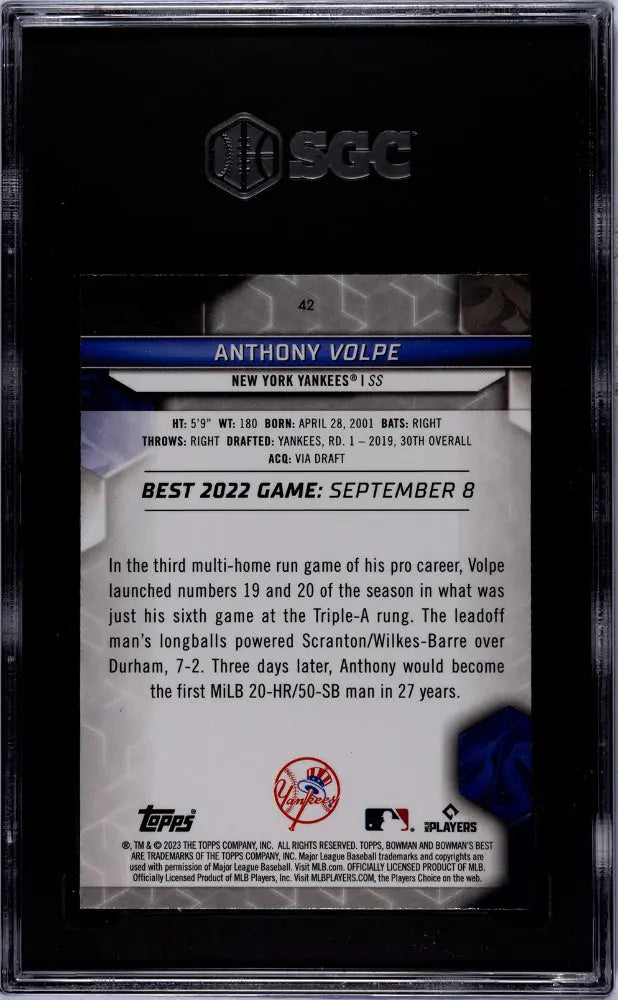 2023 Bowman's Best Baseball Anthony Volpe RC Rookie SGC 9.5 