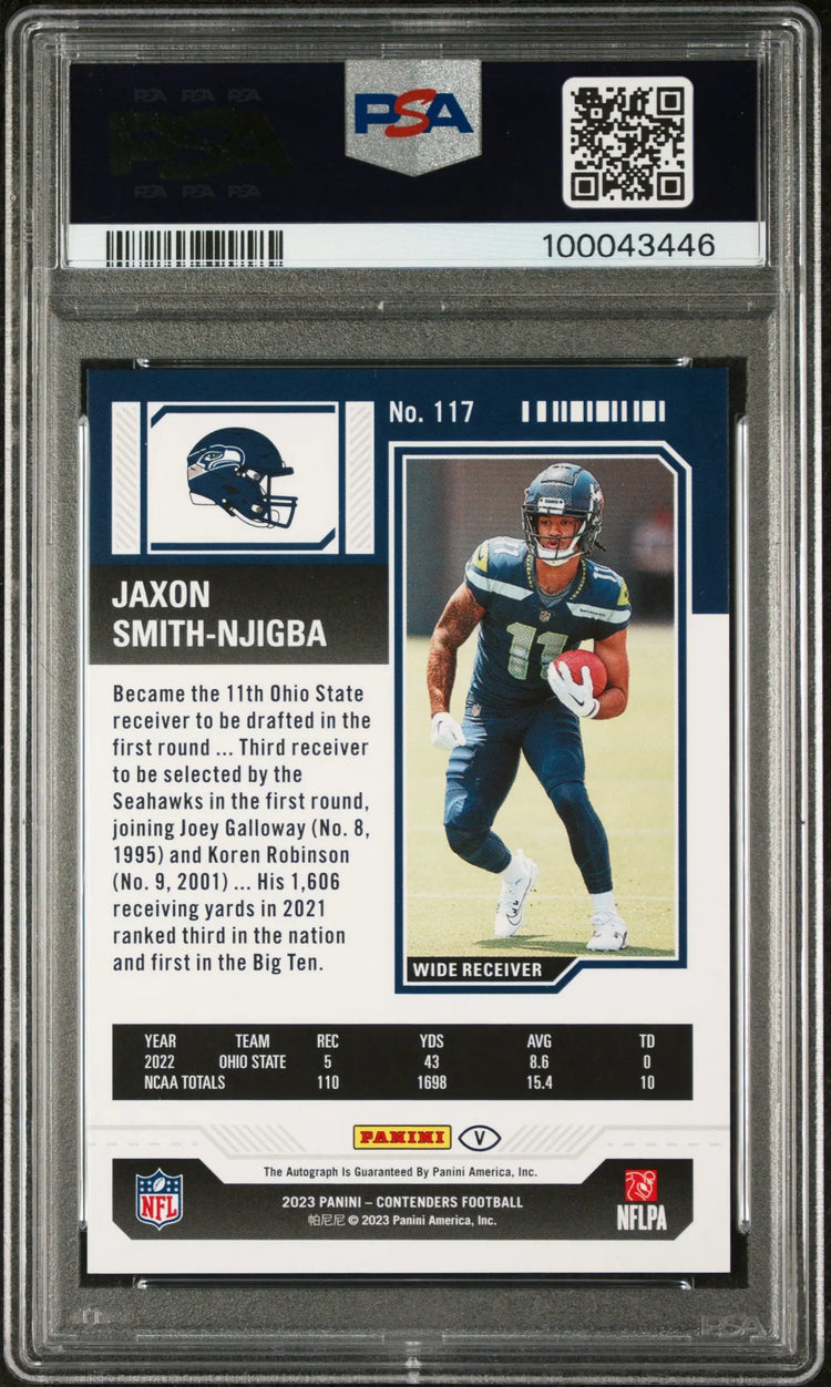 2023 Contenders Jaxon Smith-Njigba RC Ticket Auto Variation Cracked Ice PSA 9 /23 