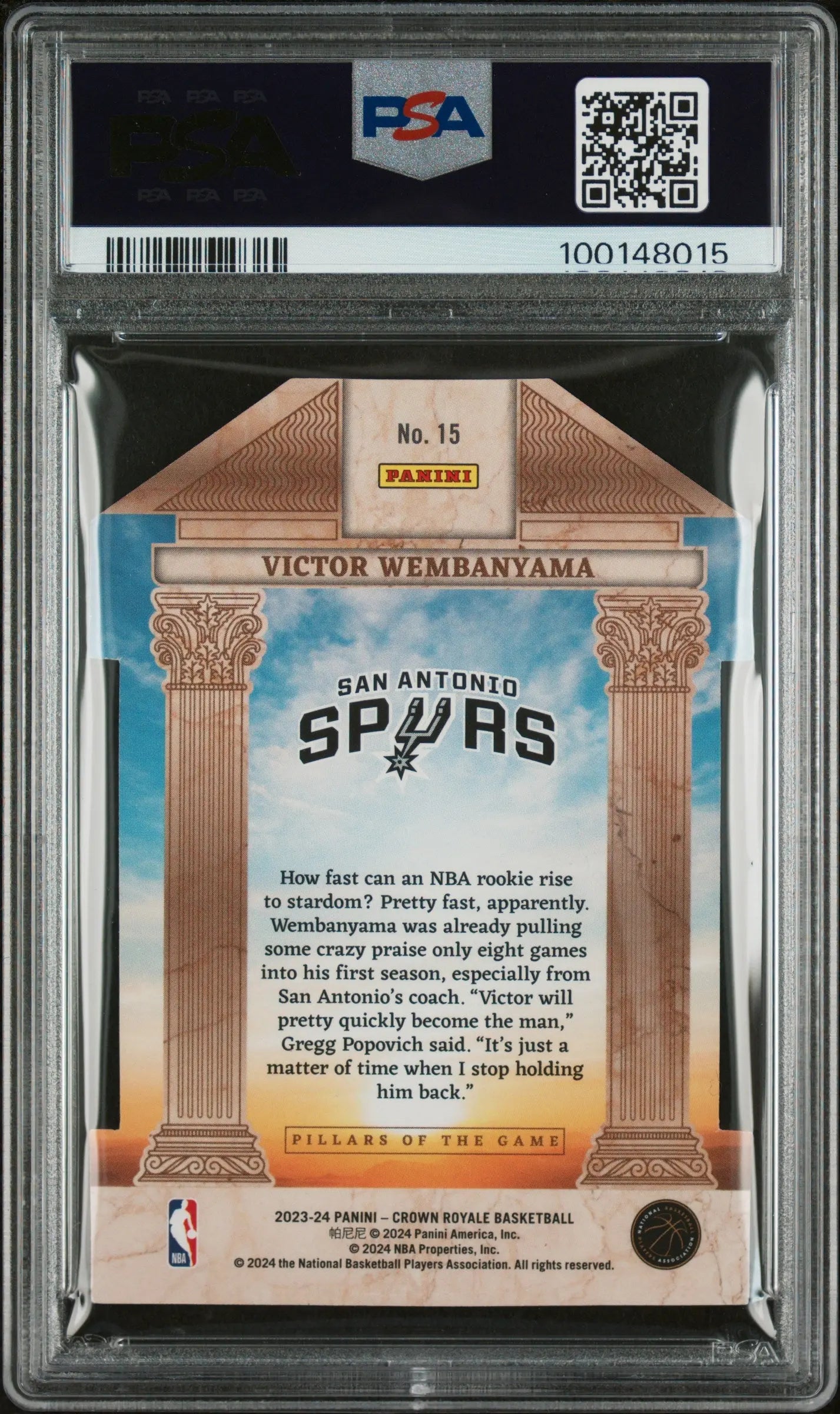 2023 Crown Royale Pillars Of The Game Silver Victor Wembanyama RC PSA 8 /18 