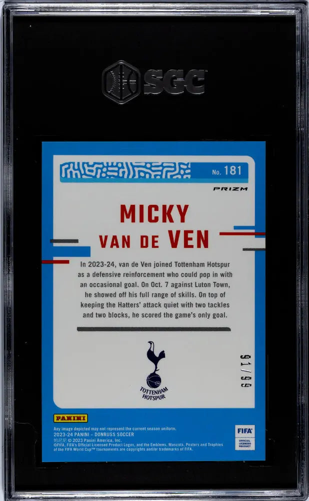 2023 Donruss Optic Micky Van De Ven Rated Rookie Blue Prizm SGC 9.5 /99 