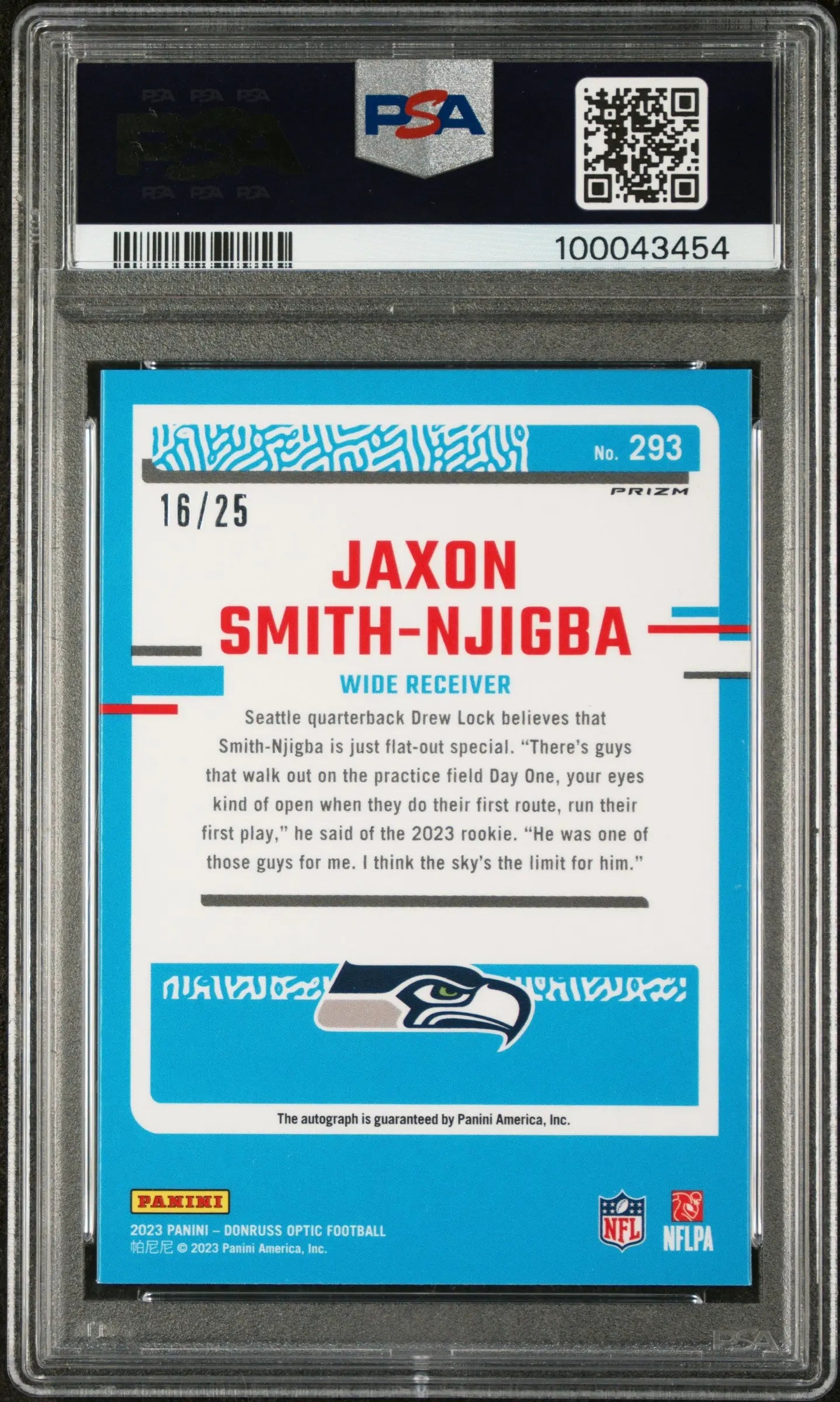 2023 Donruss Optic Rated Rookie Jaxon Smith-Njigba Black Pandora PSA 8 /25 