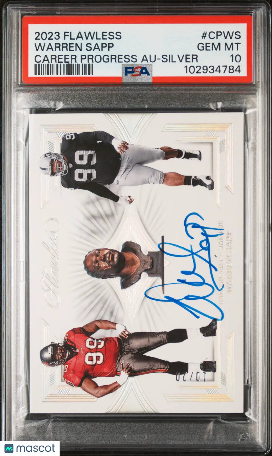 2023 Flawless Football Career Progressions Autographs Warren Sapp PSA 10 /20 