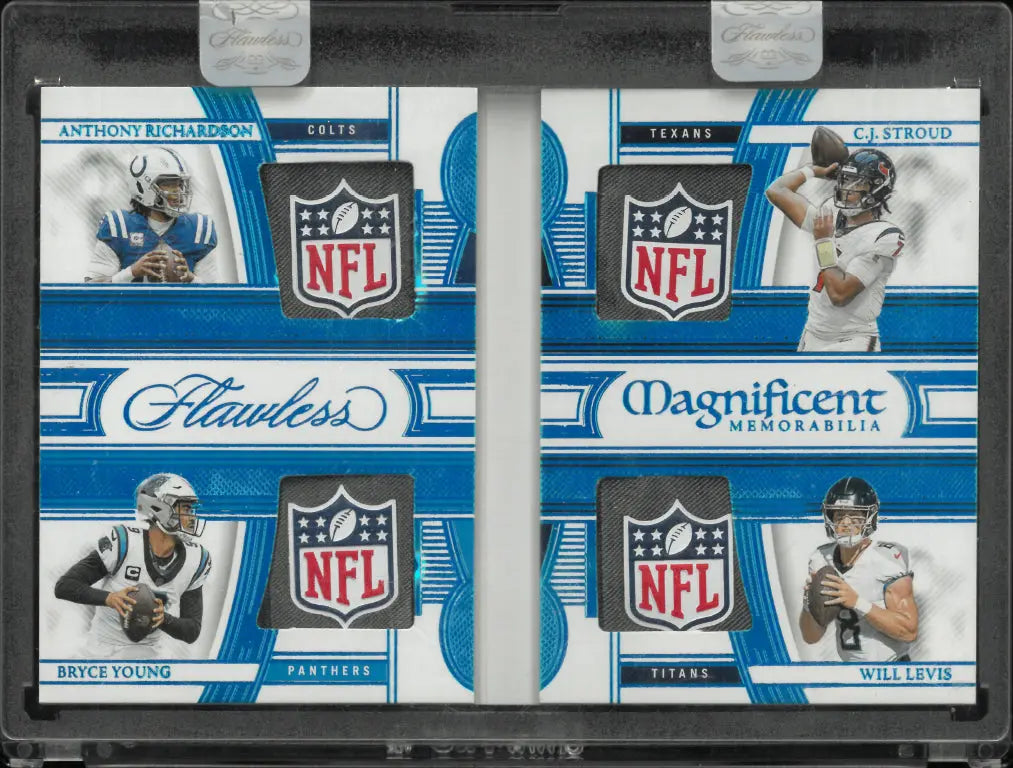 2023 Flawless Football Richardson Young Stroud Levis Magnificent Quad NFL Shield Booklet 1/1 