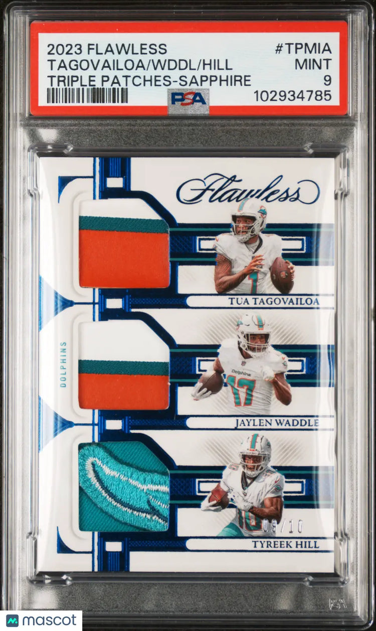 2023 Flawless Football Triple Patches Sapphire Hill Waddle Tagovailoa PSA 9 /10 