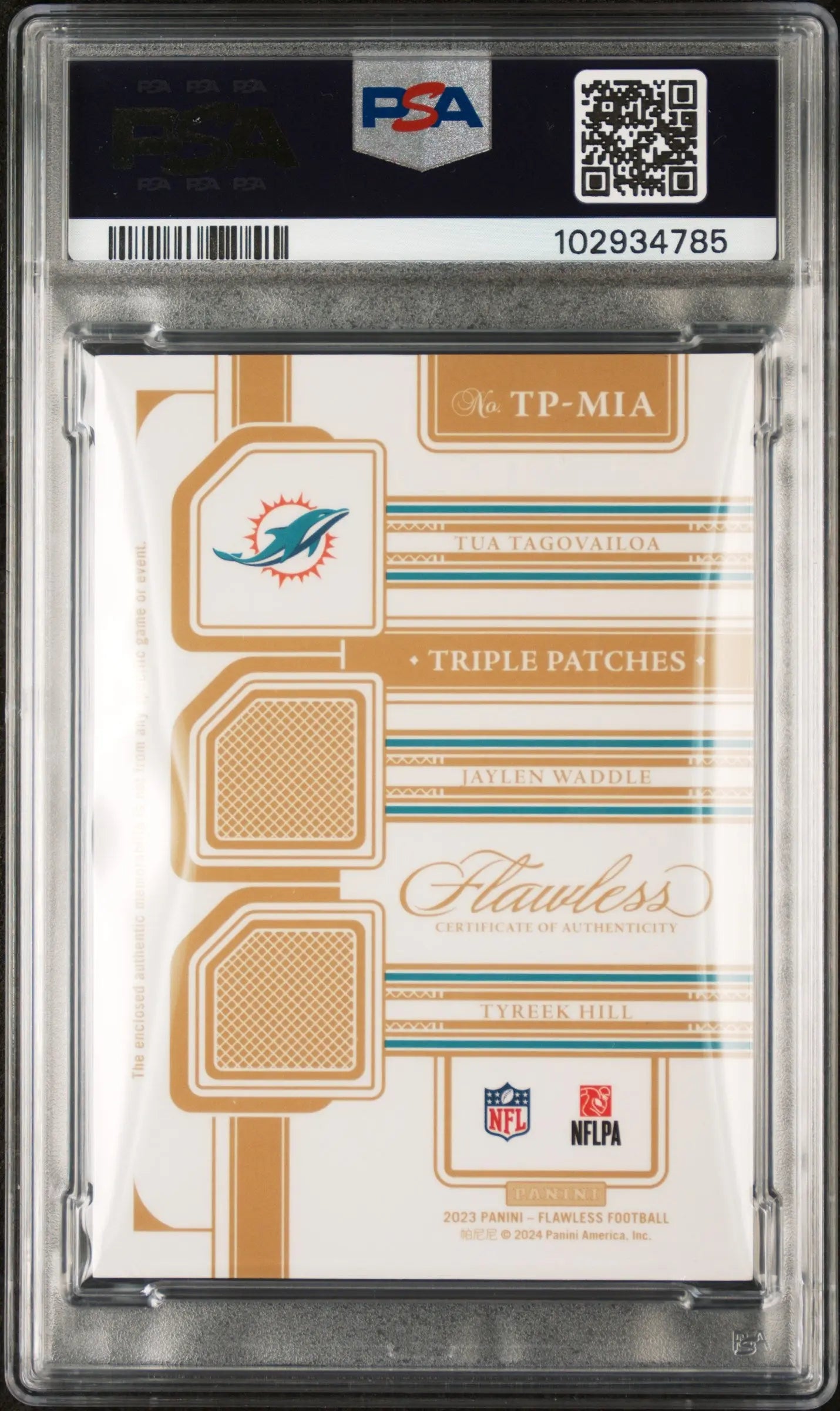 2023 Flawless Football Triple Patches Sapphire Hill Waddle Tagovailoa PSA 9 /10 