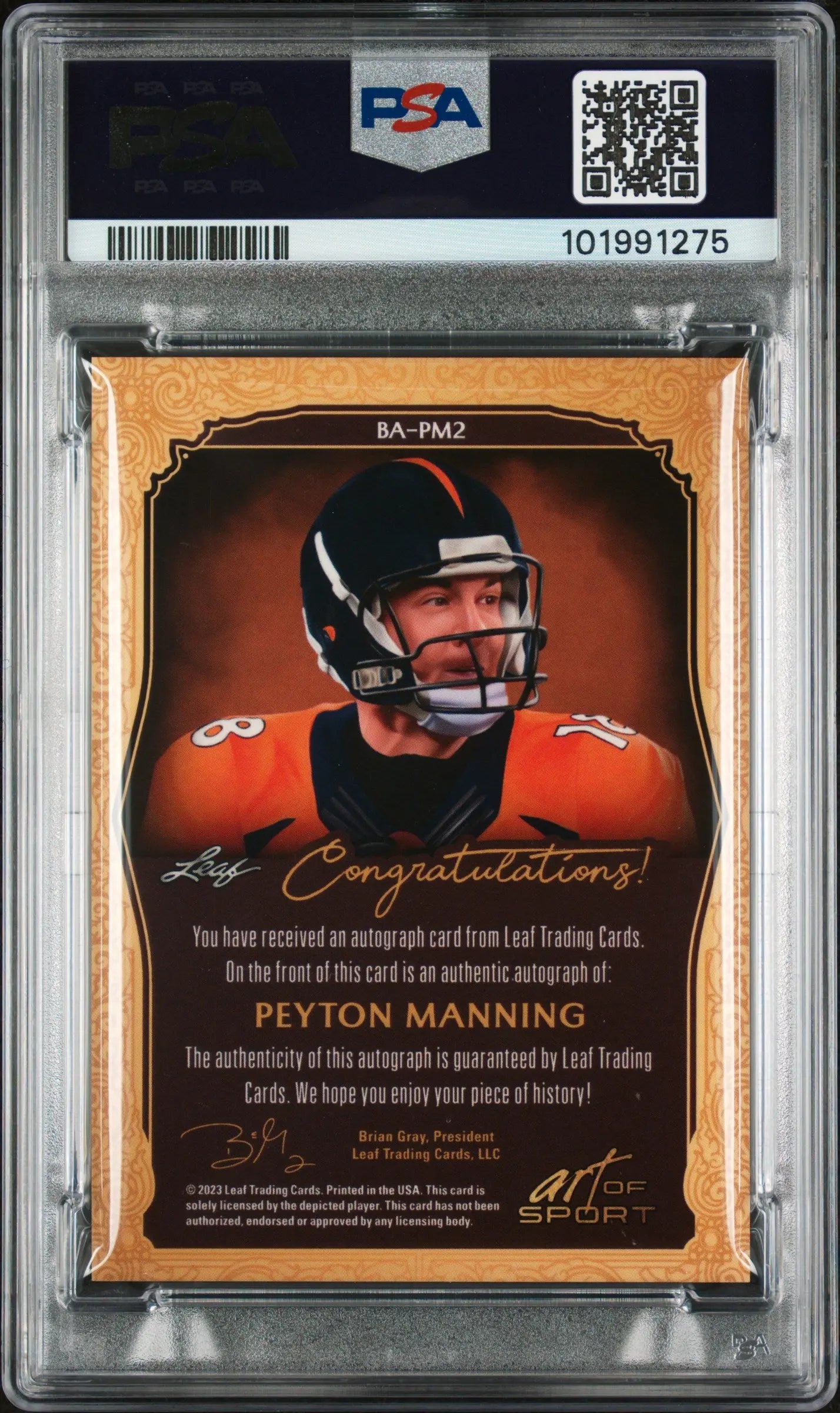 2023 Leaf Art Of Sport Autographs Peyton Manning Red Spectrum PSA 10 /6 