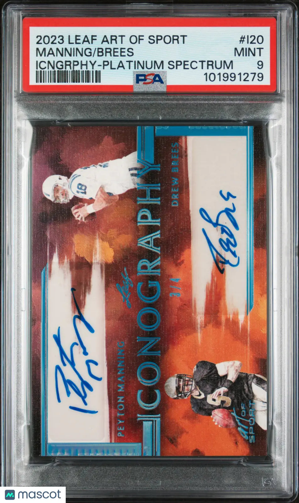 2023 Leaf Art Of Sport Iconography Auto Platinum Spectrum Brees Manning PSA 9 /4 