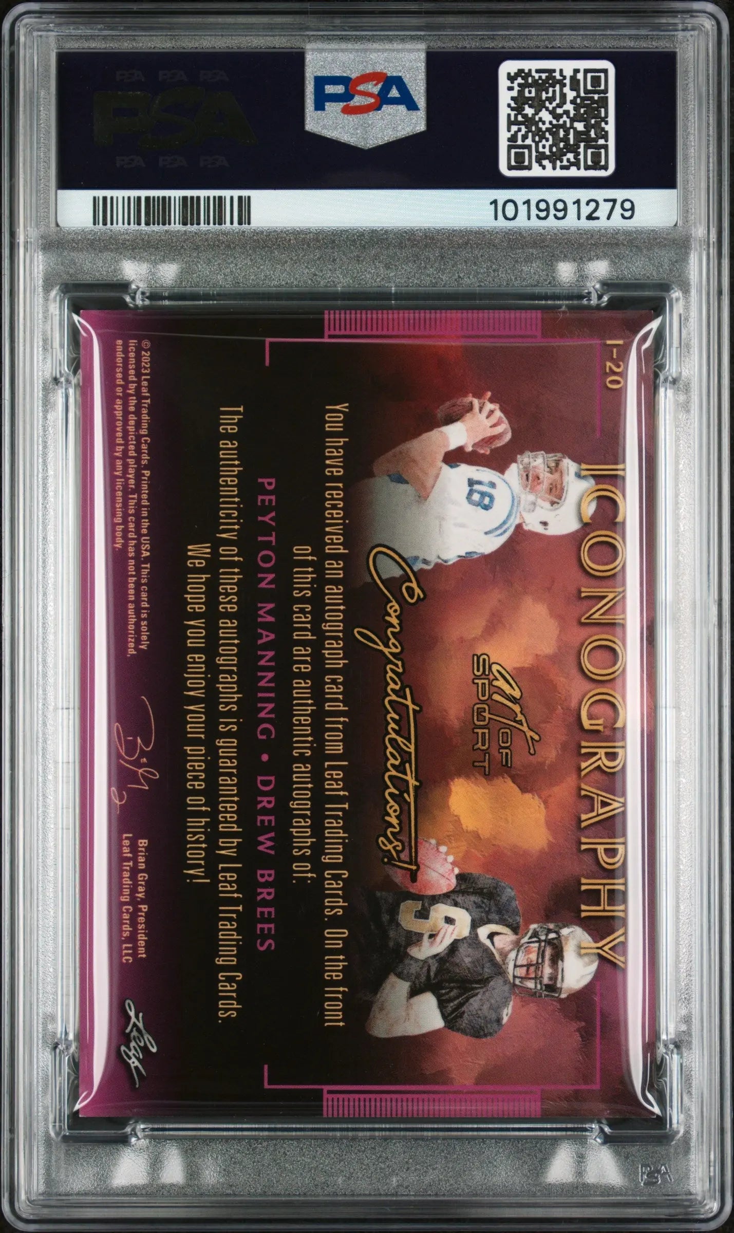 2023 Leaf Art Of Sport Iconography Auto Platinum Spectrum Brees Manning PSA 9 /4 