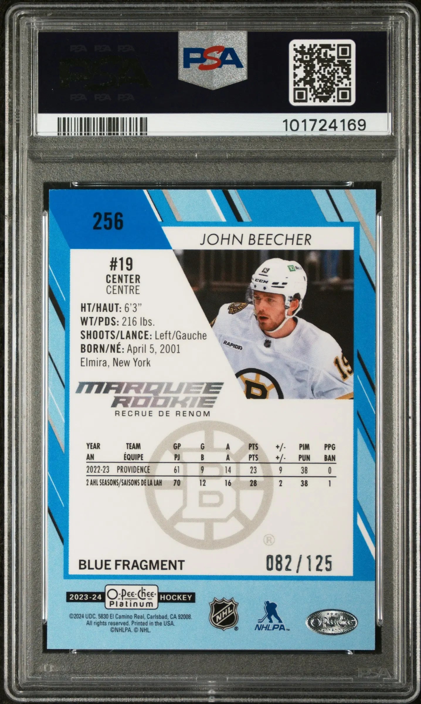 2023 O-Pee-Chee Platinum John Beecher Marquee Rookie Blue Fragments PSA 10 /125 