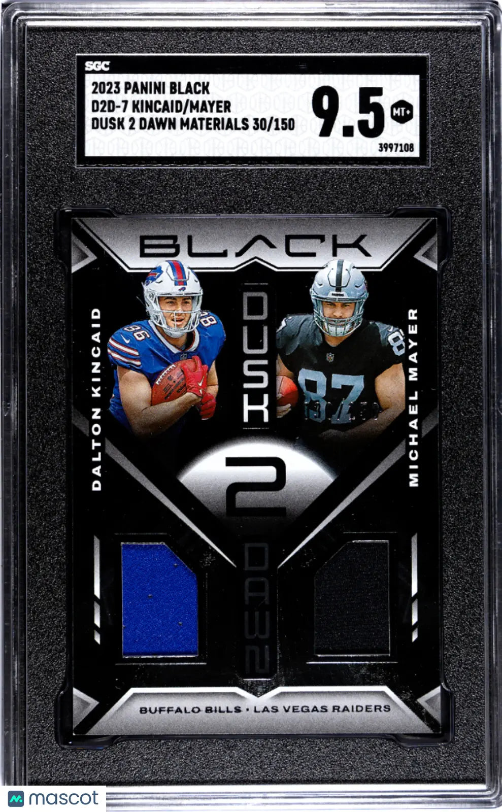 2023 Panini Black Football Mayer Kincaid Dusk 2 Dawn Dual Materials SGC 9.5 /150 